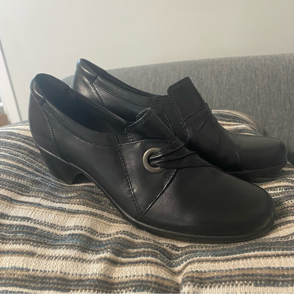 Clarks Bendables 38476 Wish Trance Womens 10 Slip On Black Leather Comfort Shoes